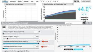 Screenshot of the detailed settings of the En-ROADS Simulator showing where users can make changes to mineralization.