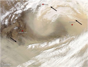 Satellite image of a dust storm in China