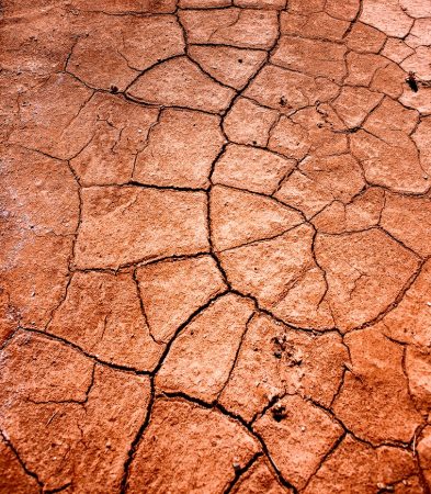 Close up of dry, infertile, cracked soil