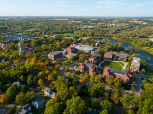 Aerial photo of Carleton College, where researchers are trying to turn Midwestern farms into carbon sinks